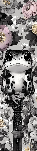 Free kawaii frog bookmark featuring pale colors kawaii frog sitting on a pillar